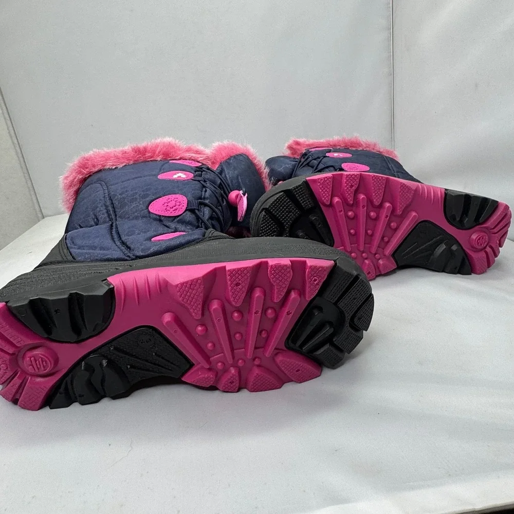 Kamik Snow Boots Kids Size 3 Navy Pink Faux Fur Winter Waterproof